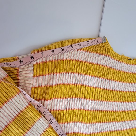 Free People Bateau Neck Striped Cropped Midriff L/S  Sweater Size XS Gold Beige - Picture 8 of 12